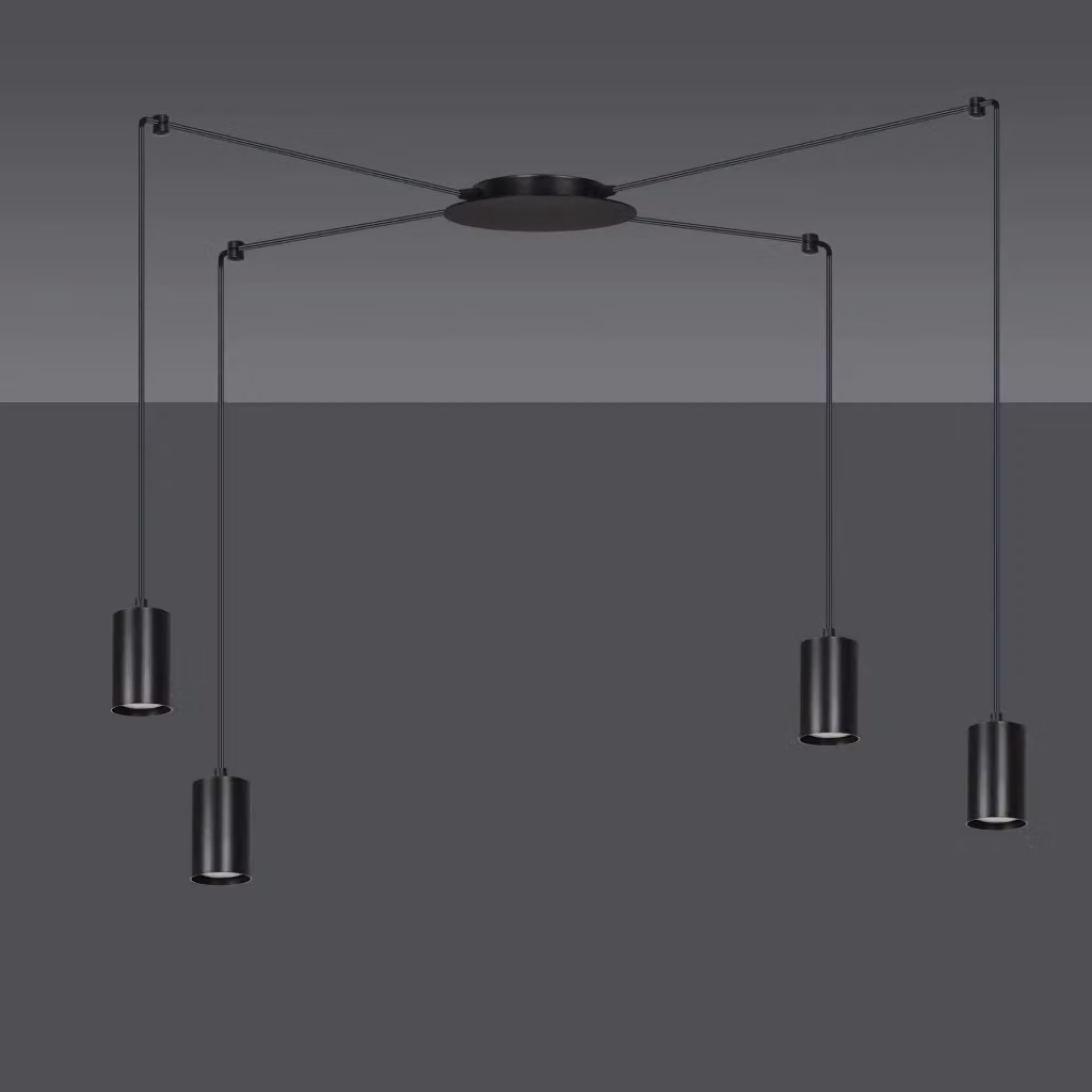 Lampadario a sospensione Emibig Traker nero in metallo con 4 faretti GU10 regolabili e dimmerabili, L: 300 cm – 2