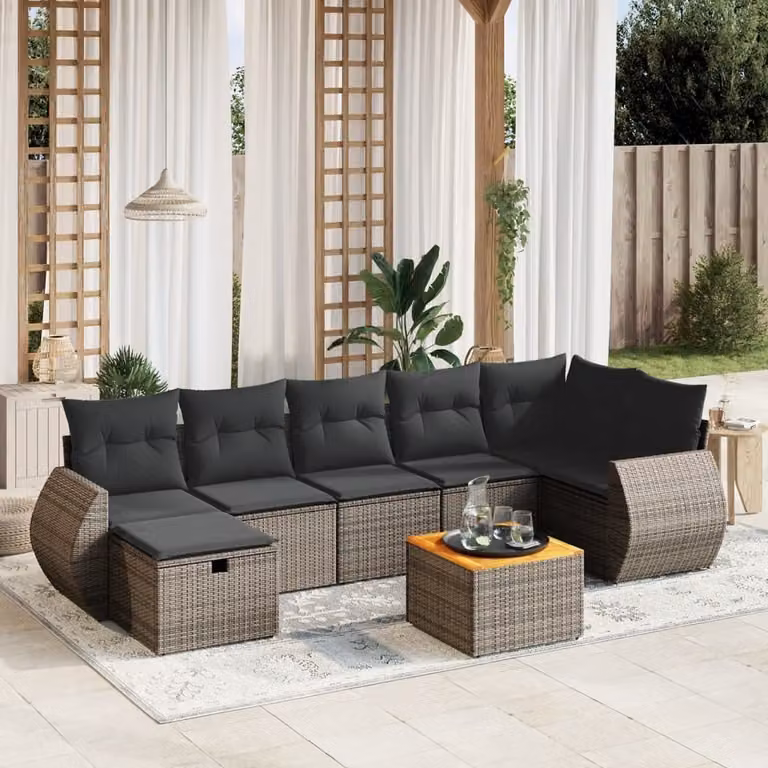 Maison Exclusive - Set da giardino 8 pezzi con cuscini grigio in polyrattan