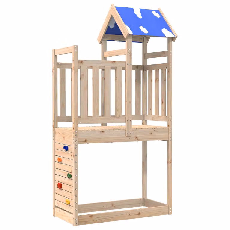 vidaXL Torre da Gioco in Pino Massello Marrone Multicolore con Scivolo e Altalena L/P/H: 110.5 x 52.5 x 215 cm