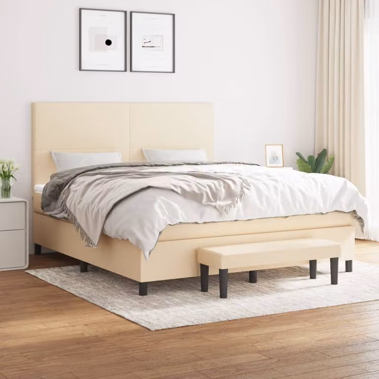 Maison Exclusive - Giroletto a Molle con Materasso Crema 180x200 cm in Tessuto