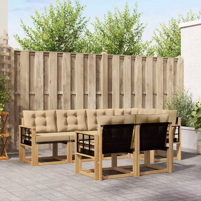 Set di divani da esterno 7 pz Bianco e Beige 3389579