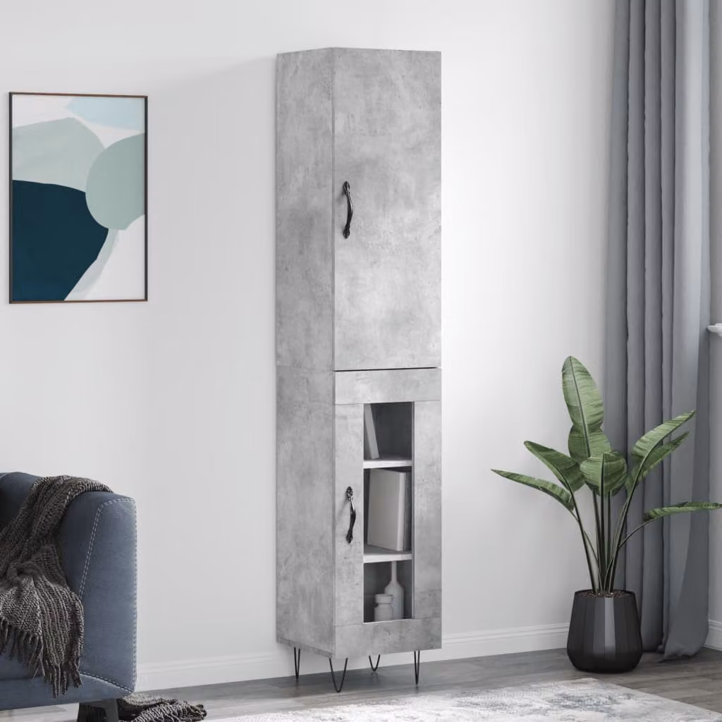 Credenza moderna vidaXL Grigio con ante a battente e ripiani interni in legno e metallo L/P/H: 34,5 x 34 x 180 cm