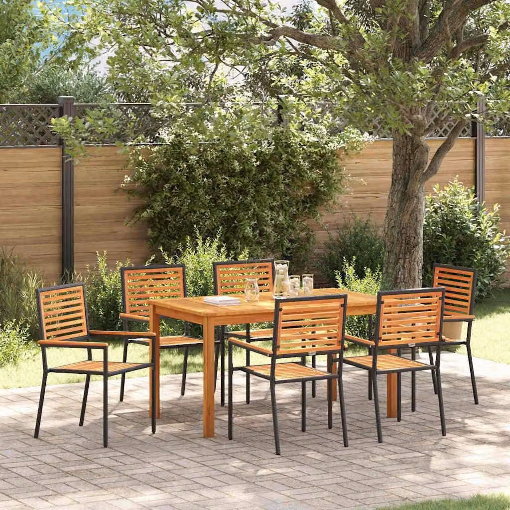 Maison Exclusive - Set da pranzo per esterno, 7 pezzi, legno massello di acacia nero