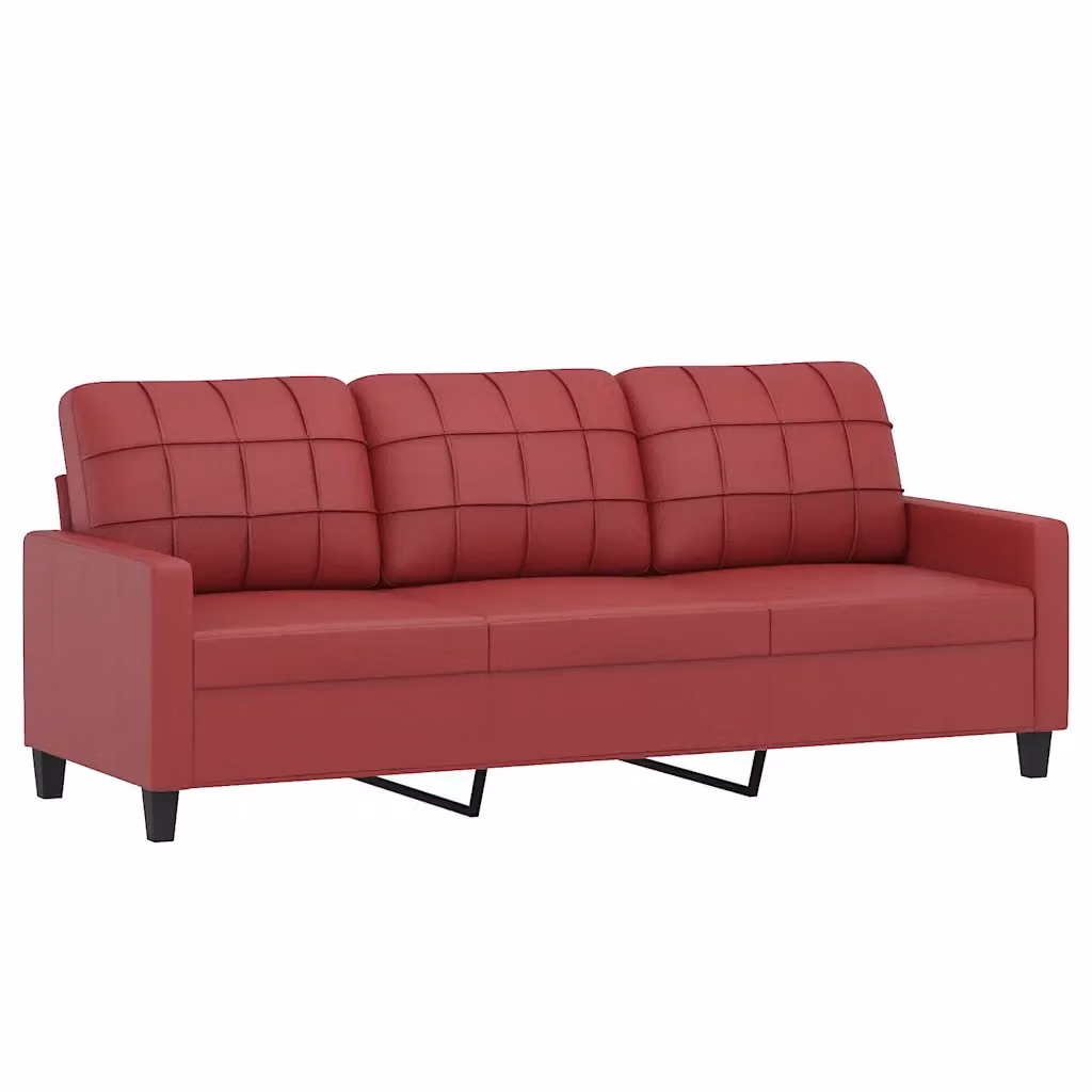 Divano a 3 posti moderno vidaXL in similpelle rosso con struttura in metallo per il tuo soggiorno L: 198 cm, P: 80 cm, H: 77 cm – 2