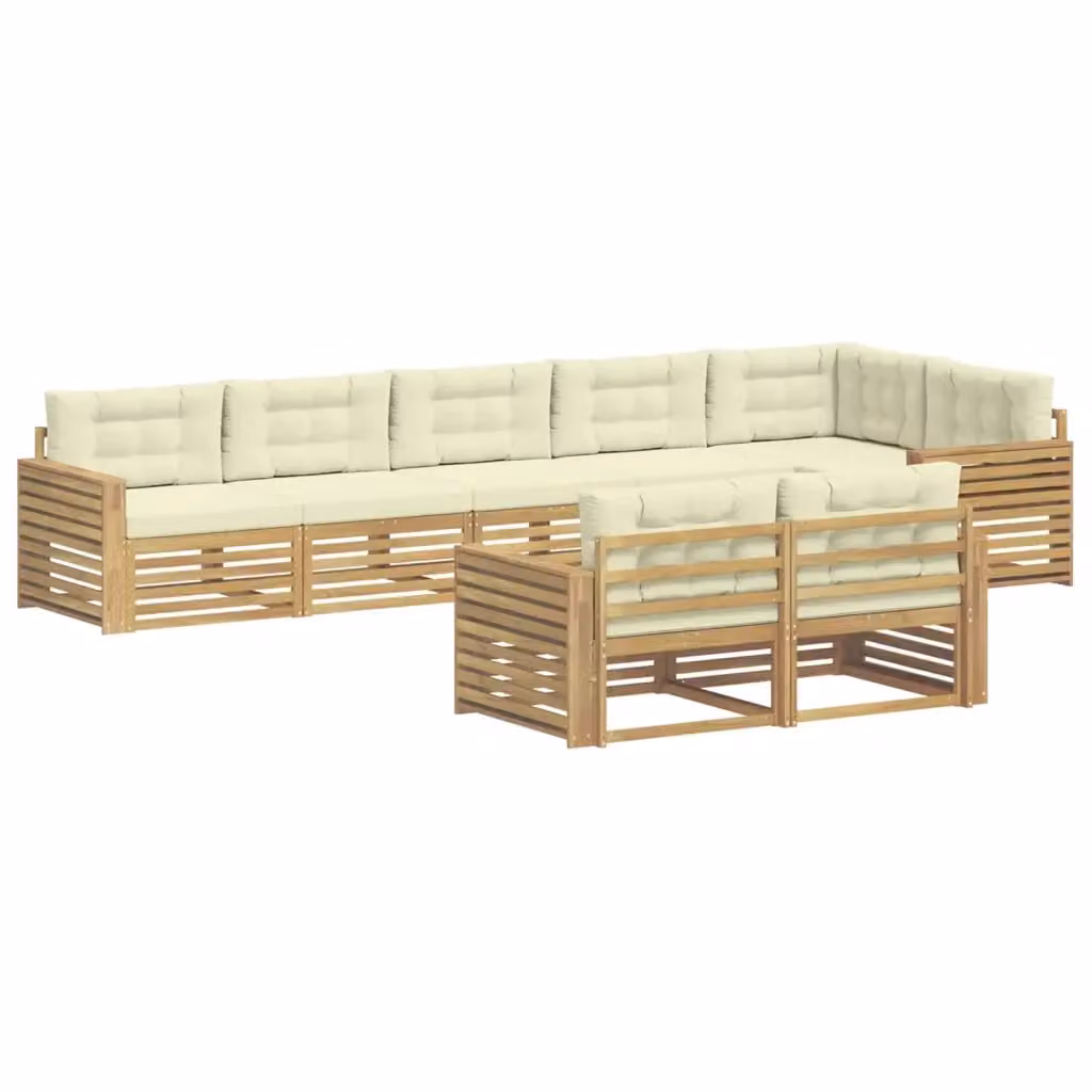 Set di divani da esterno a L con 8 pezzi vidaXL in legno di acacia bianco e beige – 2