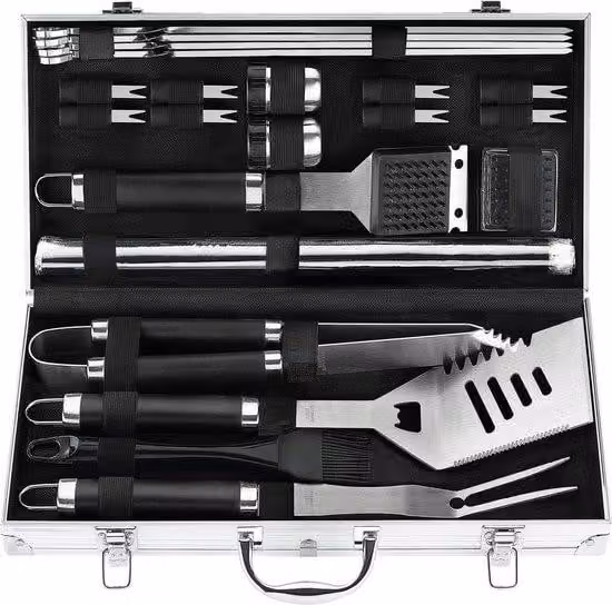 Set da barbecue per grigliate all'aperto con tappetini e valigetta - Set da barbecue in acciaio inossidabile per uomini e donne