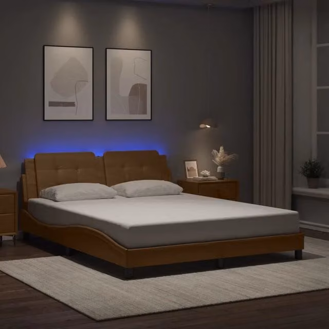 Giroletto Zadar vidaXL con LED e porta USB, colore marrone, L/P/H: 160 x 200 x 74,5 cm