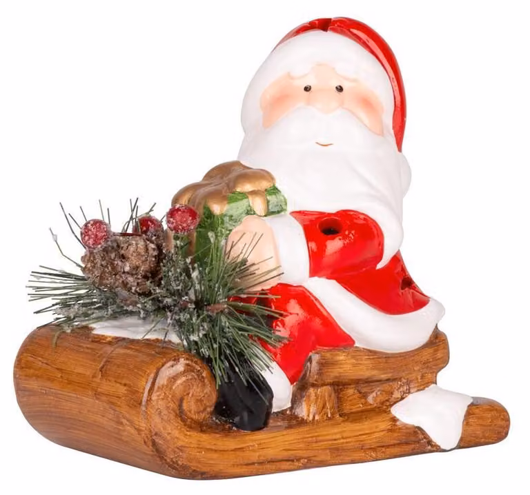 Decorazione natalizia MagicHome, Babbo Natale su slitta, LED, terracotta, 12,6x8,5x11,5 cm