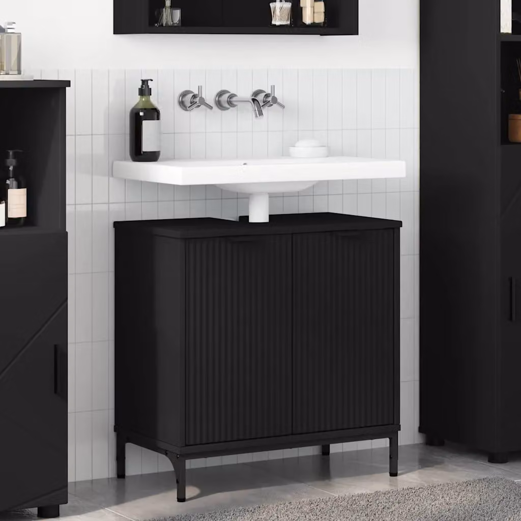 Armadio per lavabo da bagno moderno vidaXL nero L: 60,5 cm, P: 33,5 cm, H: 61 cm