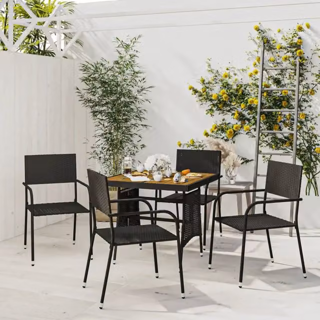 Set da Pranzo per Giardino 5 pz in Polyrattan Nero 3120087