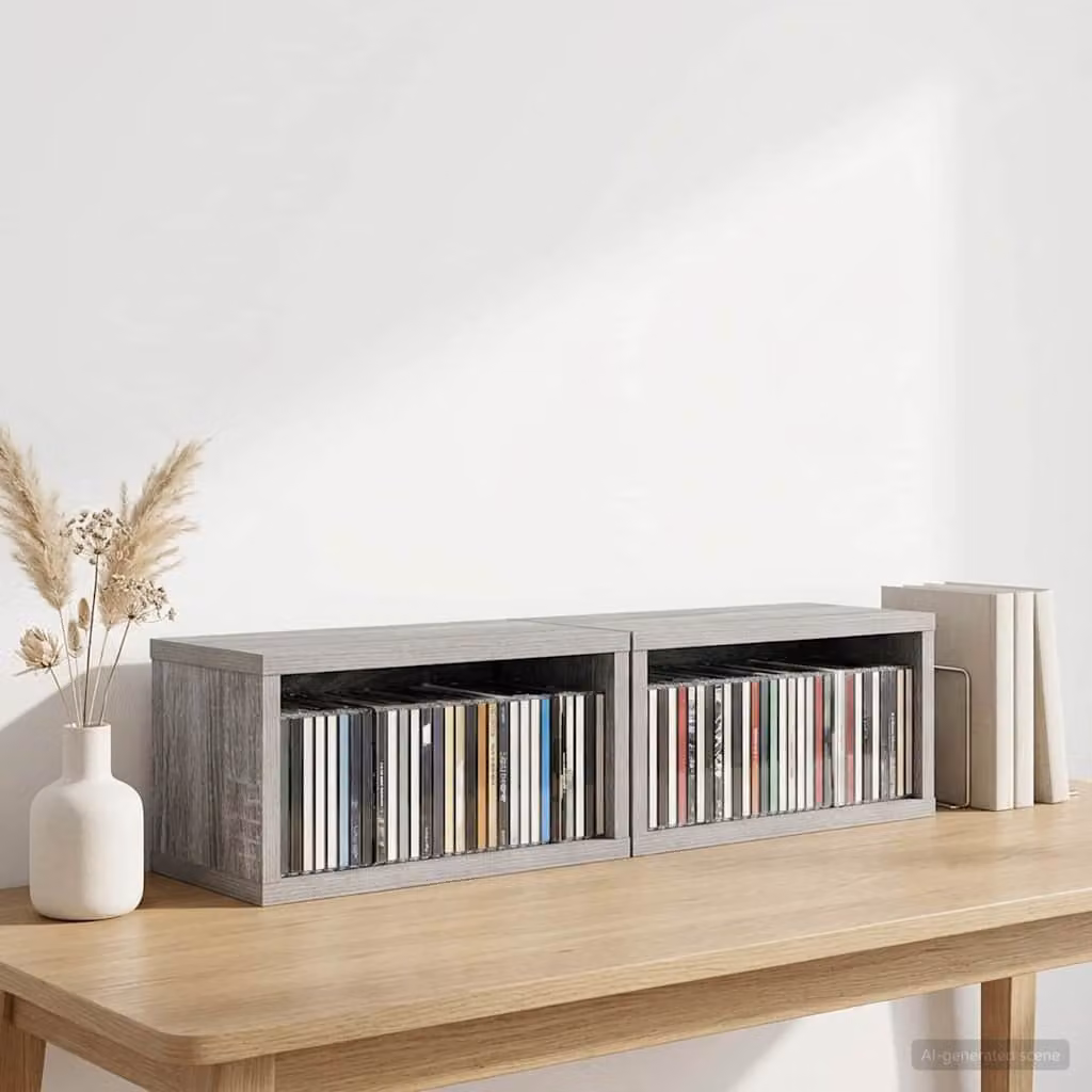 Set di 2 rack per stoccaggio CD vidaXL in MDF grigio, L 40 x P 17 x H 17 cm