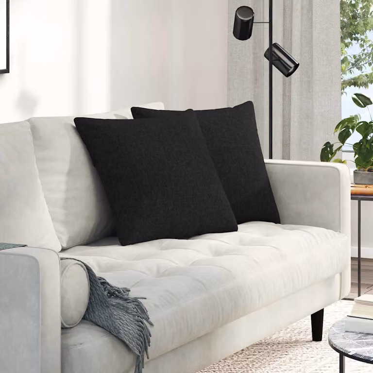 Set di 2 cuscini da divano vidaXL in tessuto nero con fodera rimovibile, L 50 x P 50 cm