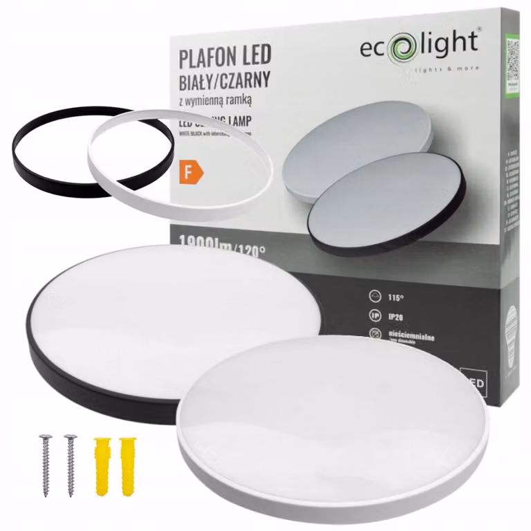 Plafoniera LED rotonda bianco-nera da 24 W, luce bianca neutra, 1900 lm, plastica, dimensioni: 5,5 x 33 x 33 cm, IP20, Ecolight
