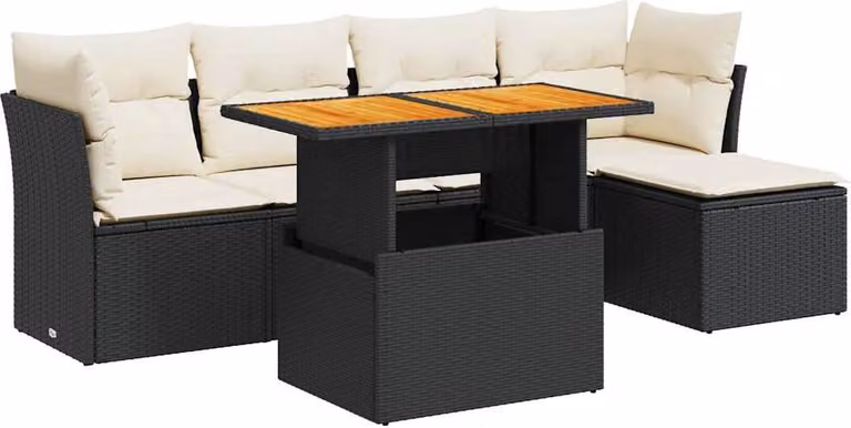 Set Divano da Giardino 6 pz con Cuscini Nero in Polyrattan