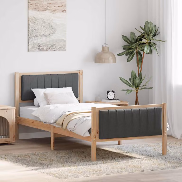Struttura del letto moderna vidaXL in legno massello di pino, marrone e grigio, 90 x 200 cm