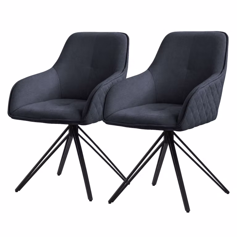 ML-Design 2x sedia da pranzo girevole, antracite, in tessuto intrecciato con gambe in metallo