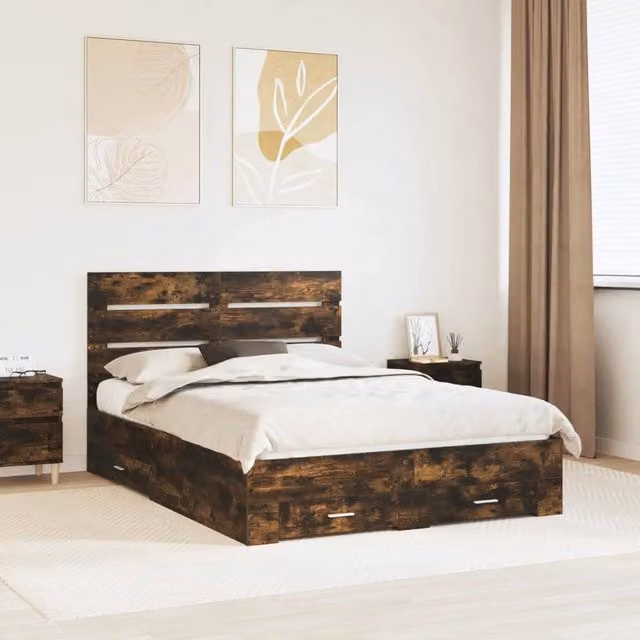 Struttura del letto-Giroletto Rovere fum¨¦ 140 x 200 cm Legno multistrato 617019