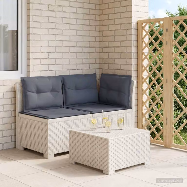Divano da giardino a 2 posti vidaXL con cuscini imbottiti in aspetto rattan resistente ai raggi UV e coperture rimovibili, grigio e bianco