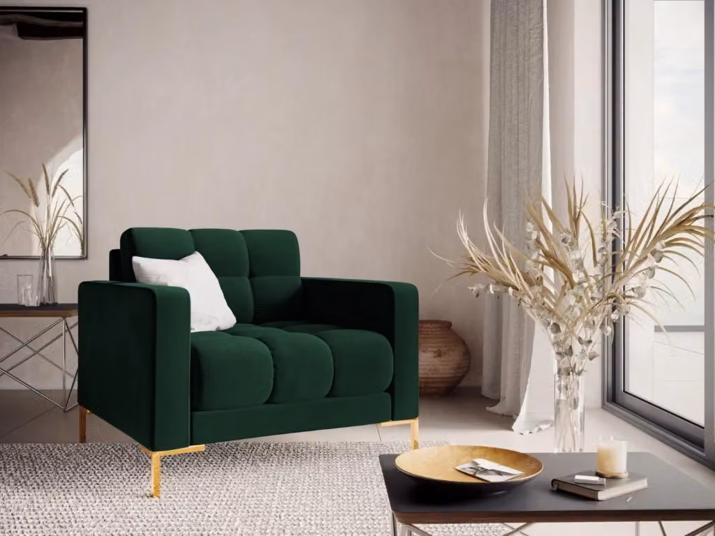 Poltrona Bali Cosmopolitan Design in velluto verde con struttura in metallo e braccioli – 2