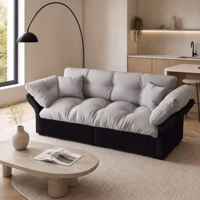 Divano letto estraibile 190x85x91 cm 3 in 1 in velluto grigio chiaro