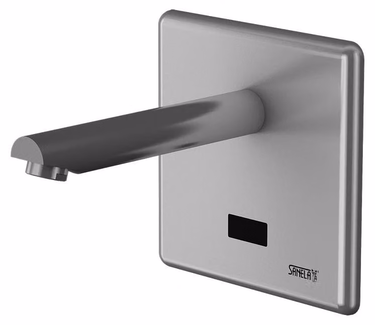Miscelatore automatico per lavabo a parete Sanela con elettronica ALS, lunghezza bocca 170 mm, 24 V