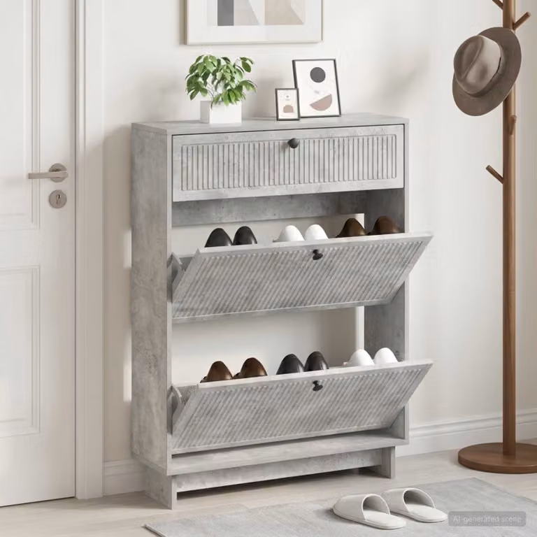 Scarpiera moderna vidaXL con scomparti basculanti in legno e metallo, L: 78 cm, P: 24 cm, H: 103 cm
