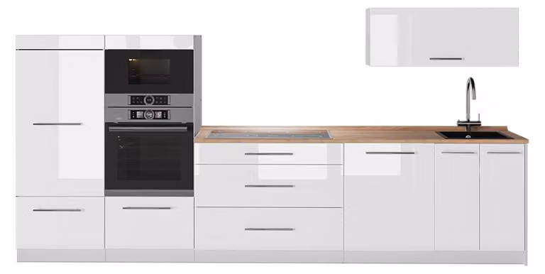 Cucina componibile Vicco Fame-Line Bianco lucido/Bianco 340 cm, PL Rovere, Model 64543