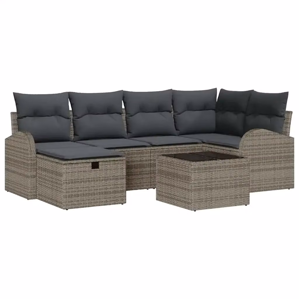 Set Divano da Giardino vidaXL 7 Pezzi in Polyrattan Grigio con Cuscini e Struttura in Metallo – 2