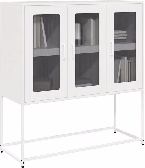 Credenza Buffet Design Mania Bianca con Ante in Vetro e Ripiani Interni L/P/H: 100,5 x 39 x 107 cm