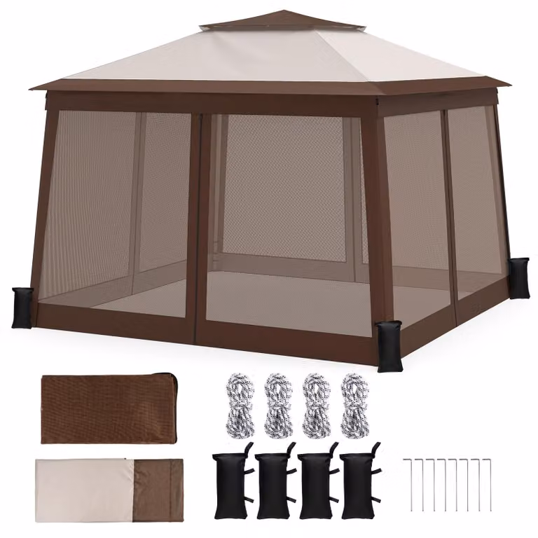 KOMFOTTEU, Padiglione 3x3 metri, tenda pop-up pieghevole con tetto a doppia falda, color kaki