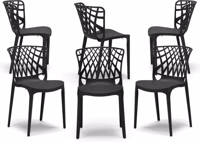 Set 6 sedie in polipropilene ARKO, 100% MADE IN ITALY, impilabile, idrorepellente, resistente ai raggi UV, design moderno, ideale per sala da pranzo, cucina, bar, ristoranti o giardino, colore Nero
