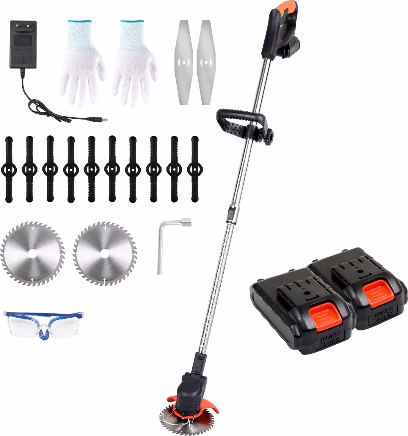 Clanmacy tosaerba elettrico decespugliatore con batteria 2x 21V 1.5,0Ah& caricatore 18krpm Comfortcut