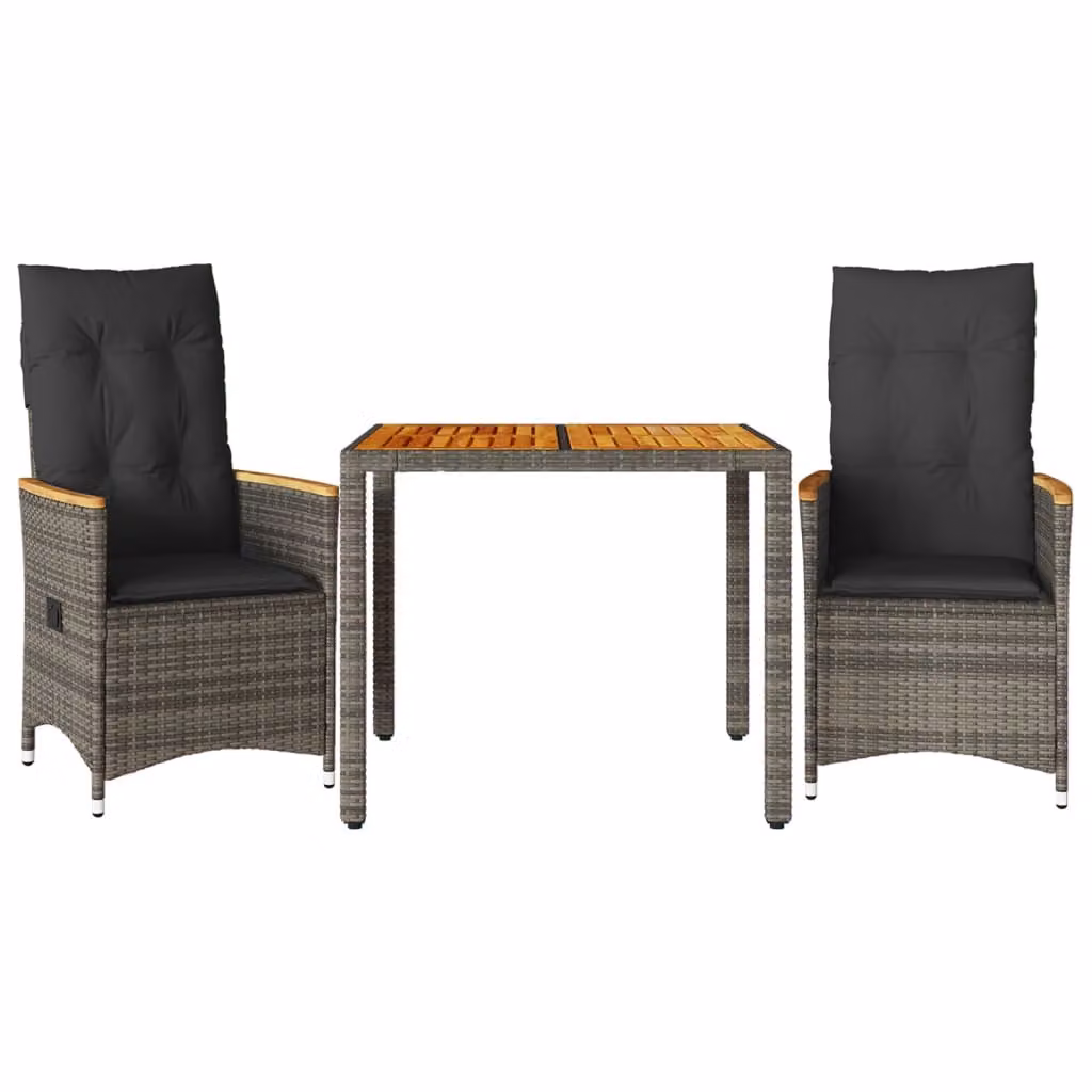 Set da Bistrò 3 pz con Cuscini Grigio in Polyrattan