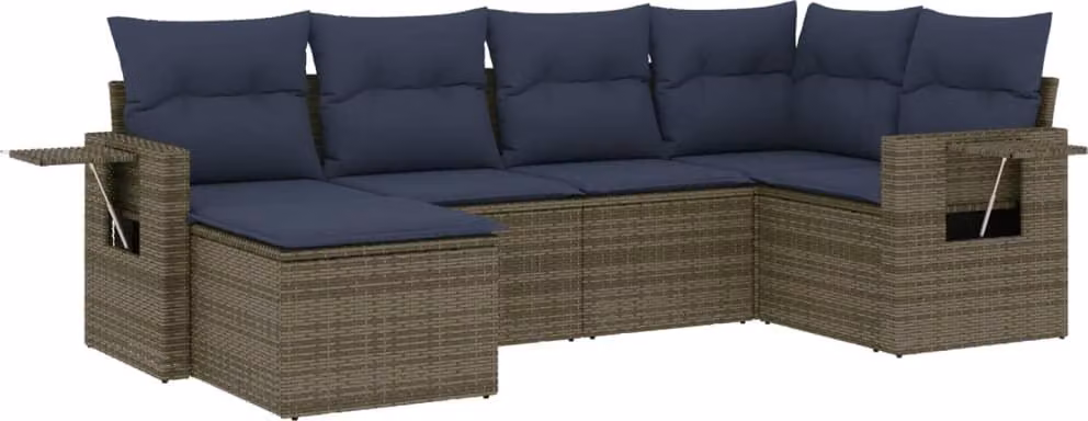 Set Divani da Giardino 6 pz con Cuscini Grigio in Polyrattan