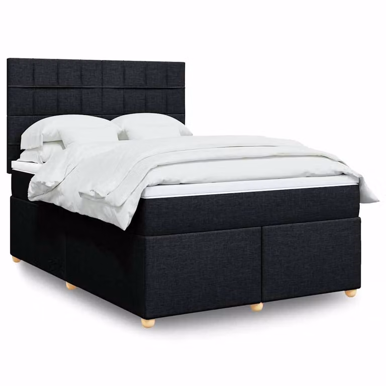 vidaXL Letto Ibrido con Giroletto a Molle e Materasso in Tessuto Nero L: 160 cm, P: 200 cm