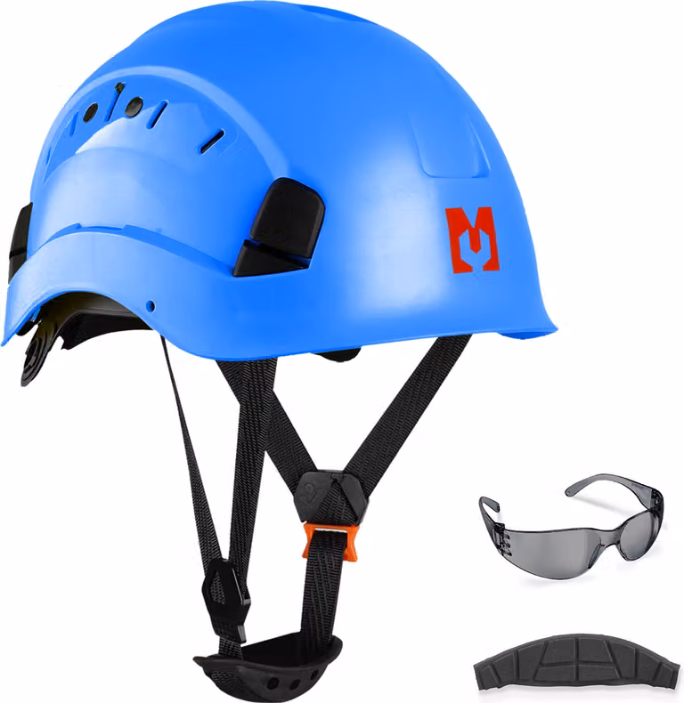 Set di caschi di sicurezza Mustbau - casco di sicurezza con occhiali di sicurezza, cinturino regolabile da 53 a 63 cm