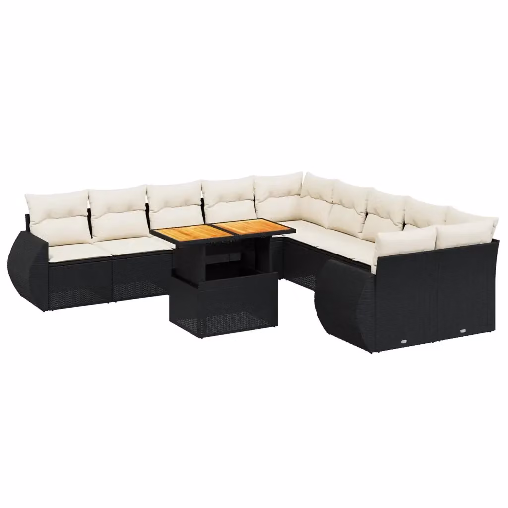 Set di divani da giardino a L VIDAXL in polyrattan nero con 11 pezzi e cuscini inclusi – 2