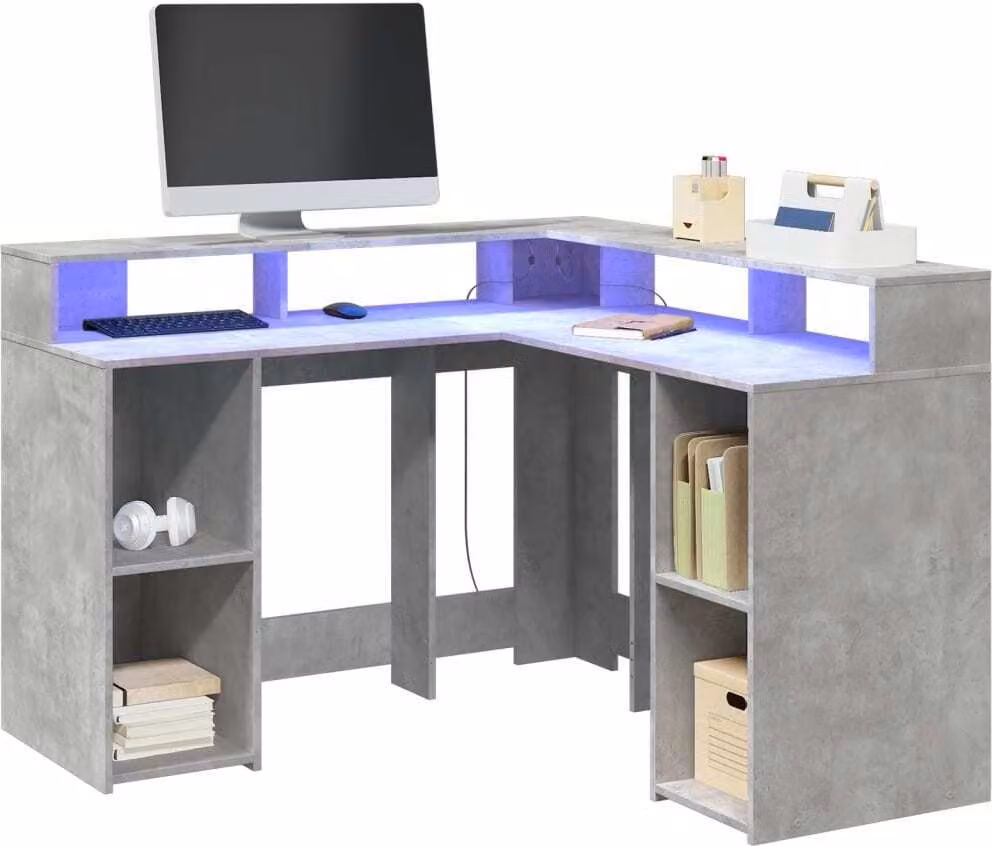 Maison Exclusive - Scrivania con Luci LED Grigio Cemento 130x130x91 cm Multistrato