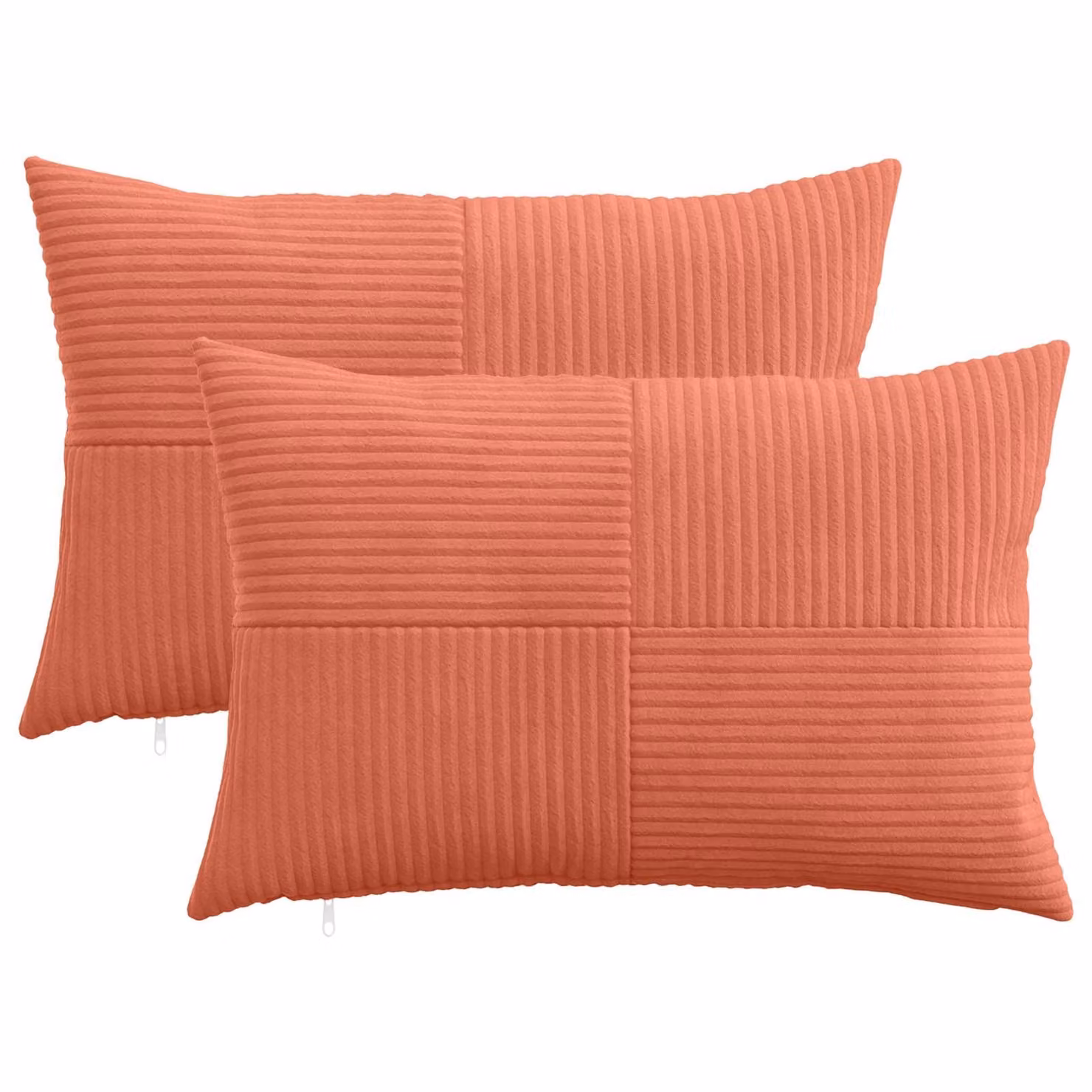 Set di 2 federe vidaXL ALMELO in velluto a coste, colore rosso arancio, L 30 cm x P 50 cm