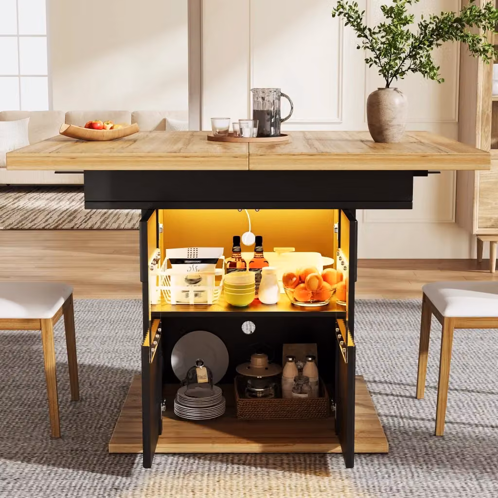 Tavolo allungabile moderno WISHDOR in MDF e metallo con piano rettangolare, disponibile nei colori nero e marrone – 2