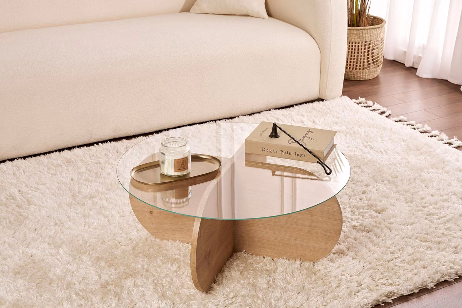 Skye Decor, Aeris - Sapphire Oak, trasparente, tavolino, rovere zaffiro, pannello 100% melamina, 75 x 75 x 35 cm