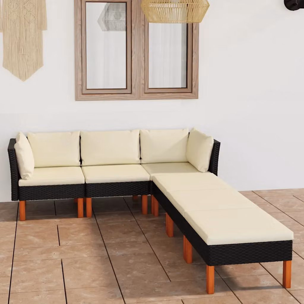 Set Salotto da Giardino Moderno a L con Cuscini Bianchi e Struttura in Metallo Nero e Polyrattan 6 Pezzi – 2
