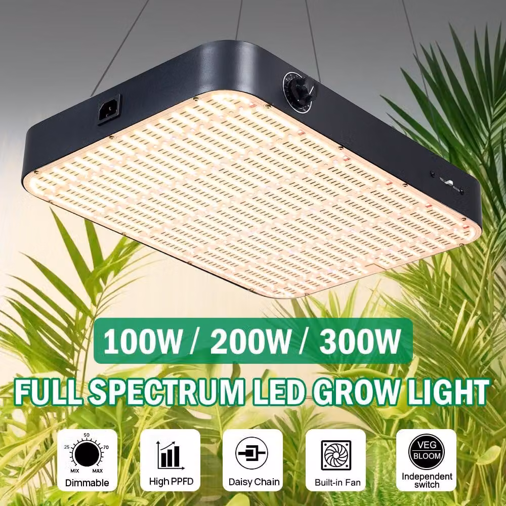 Lampada di coltivazione a LED da 100W, spettro completo - Dimmerabile, con interruttore VEG e BLOOM - Materiale: ferro