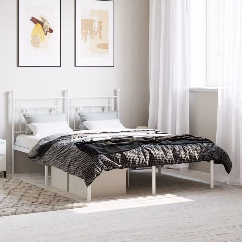 vidaXL Giroletto con Testiera in Metallo Bianco L/P: 140 x 190 cm