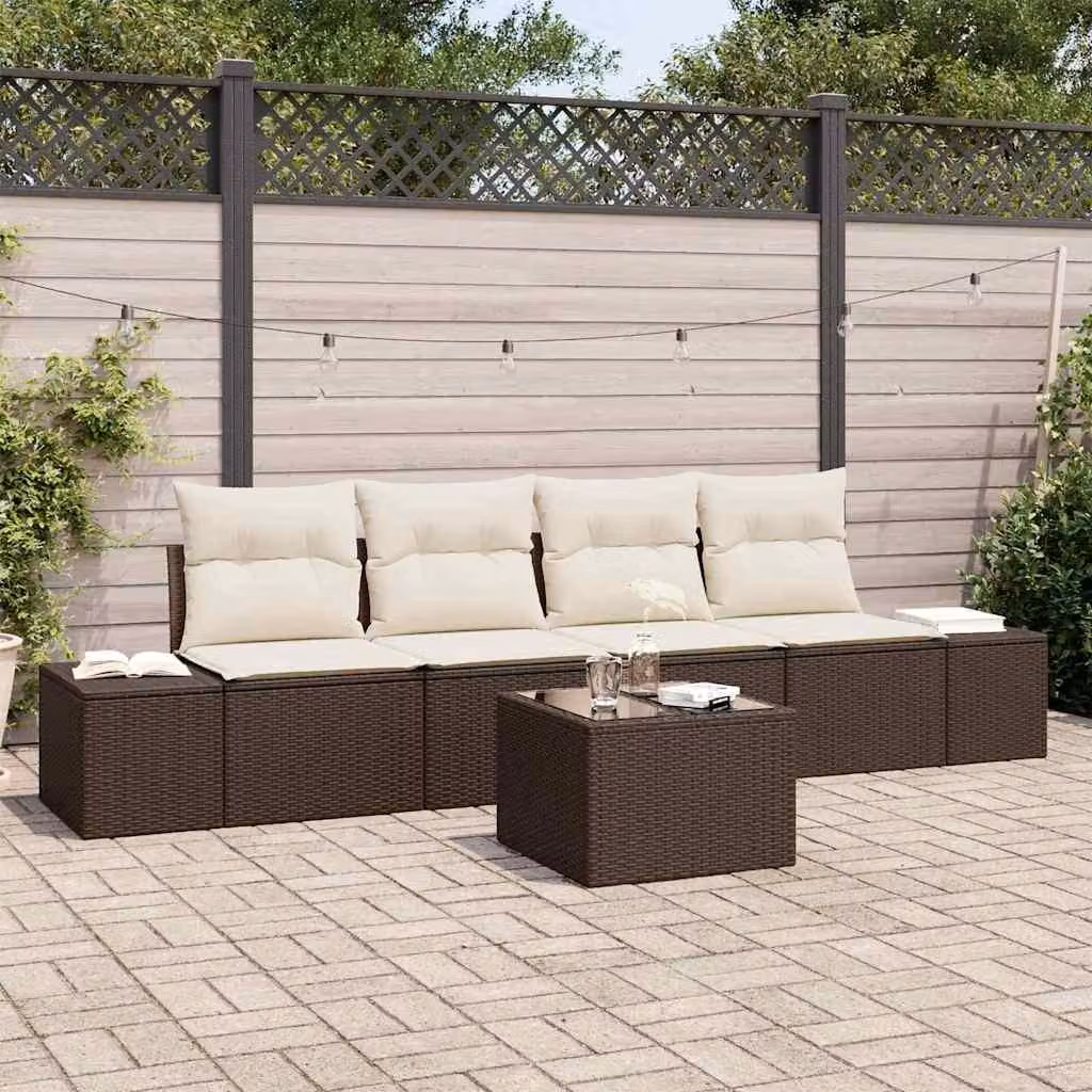 Maison Exclusive - Set Divano da Giardino 5 pcs Marrone e Crema polyrattan
