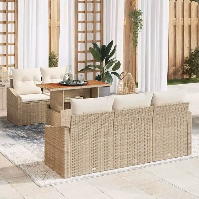 Set Divano da Giardino 6 pz Beige Poly Rattan 3358514