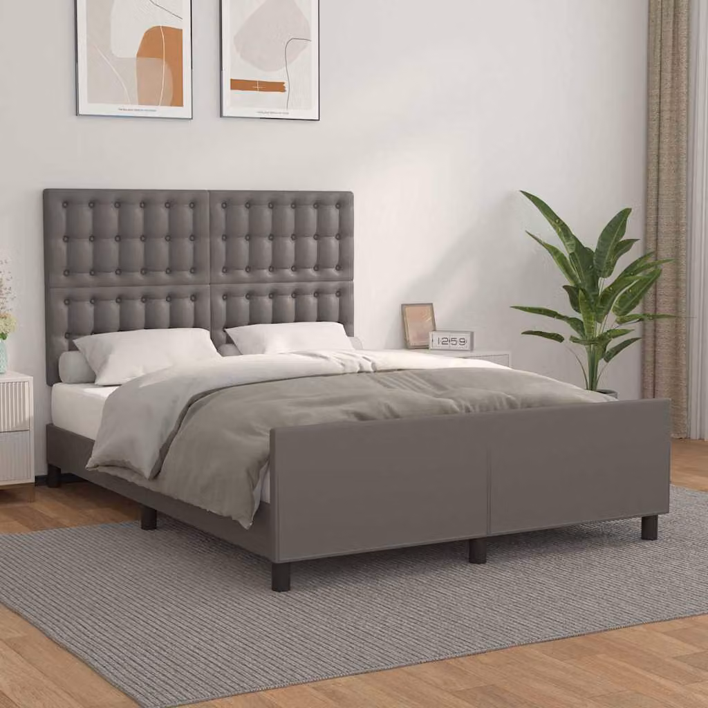 vidaXL Giroletto con Testiera in Similpelle Grigio L/P/H: 200 x 140 x 128 cm – 1