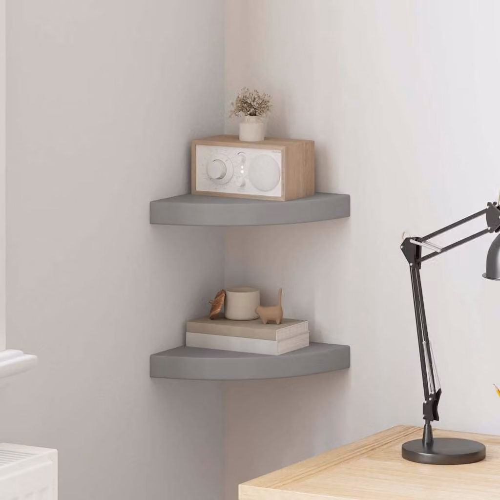 Set di 2 Scaffali Angolari da Parete vidaXL in MDF e Metallo, Colore Grigio, L/P/H: 25 x 25 x 3,8 cm