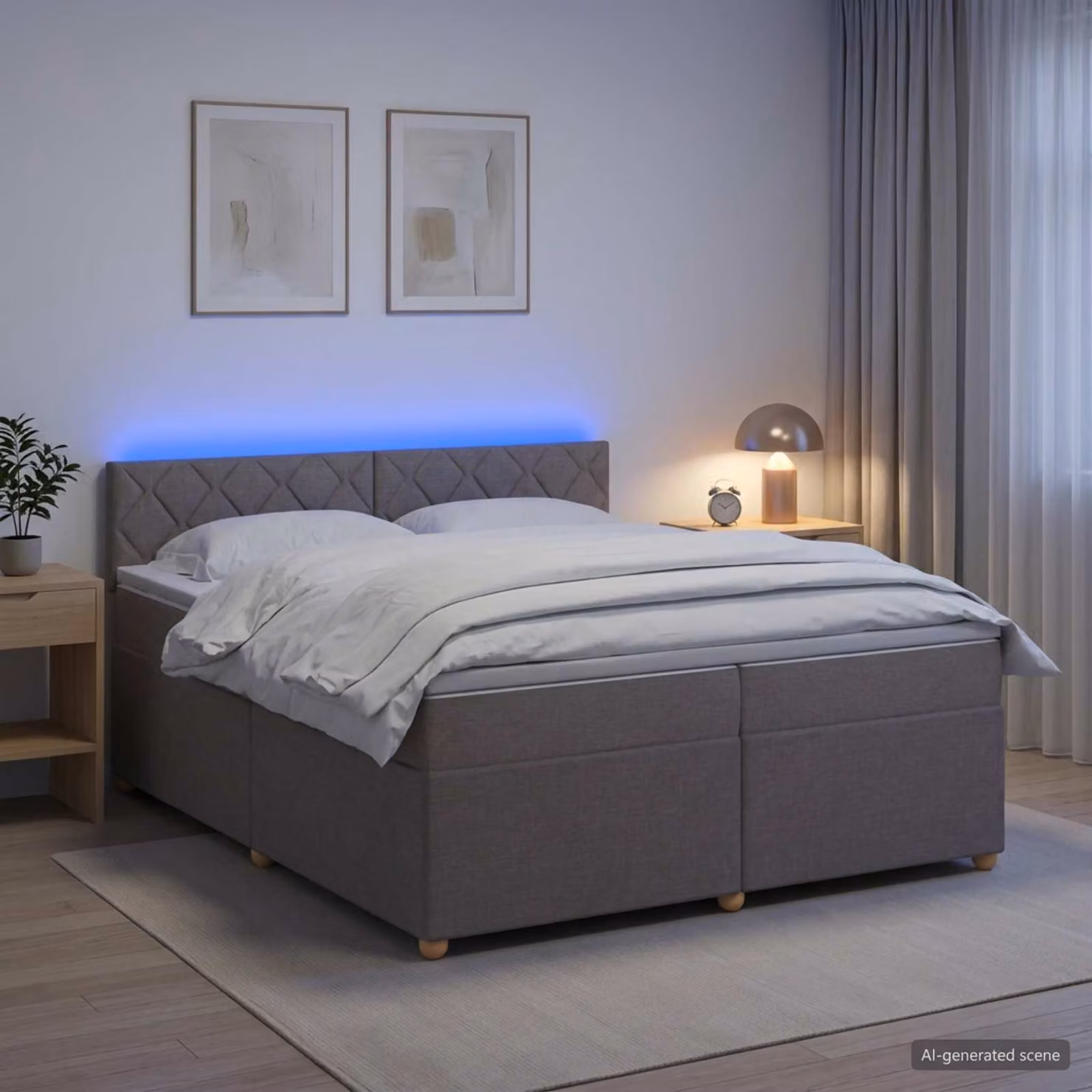 Letto box spring ibrido vidaXL con materasso a molle insacchettate e illuminazione sottostante, L/P: 200 x 200 cm