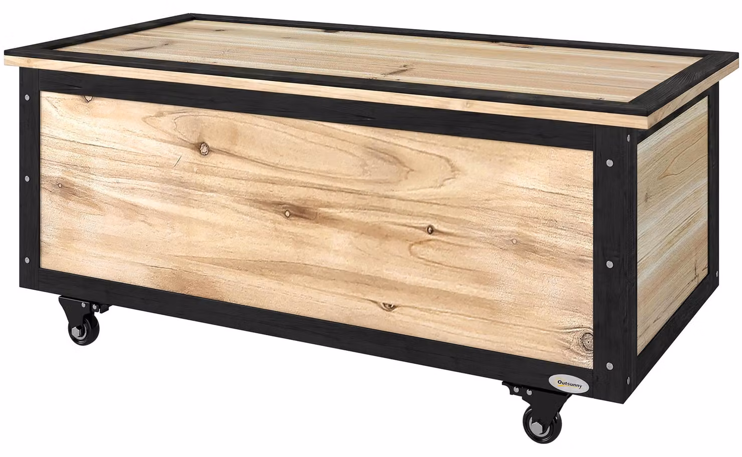 Outsunny: Contenitore da giardino in legno, scatola portaoggetti da 121 litri, con ruote, ideale per balconi